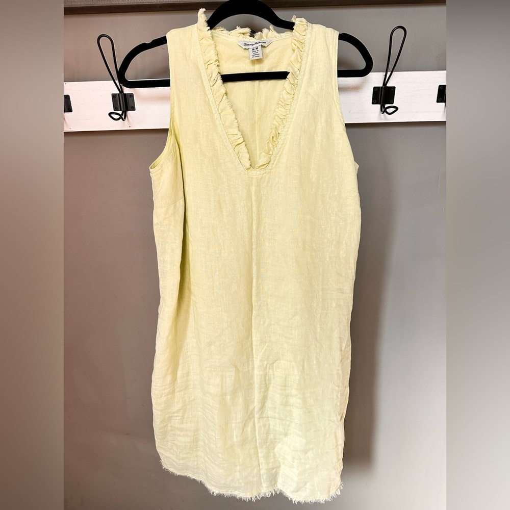 Tommy Bahama Ruffle Linen Dress Lime Green Sz M